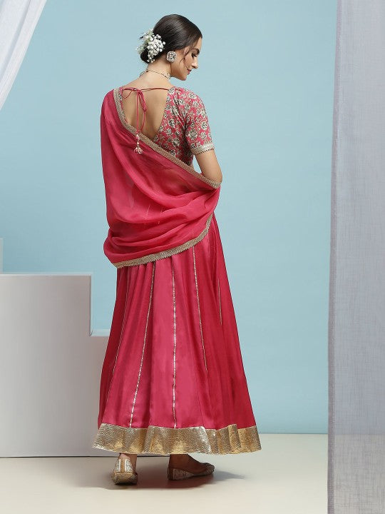 Embroidered V-Neck Ready to Wear Lehenga & Blouse With Dupatta-3