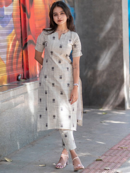 Floral Printed Notch Neck Straight Kurta With Trousers-1