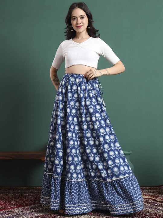 Printed Flared Maxi Skirts-5