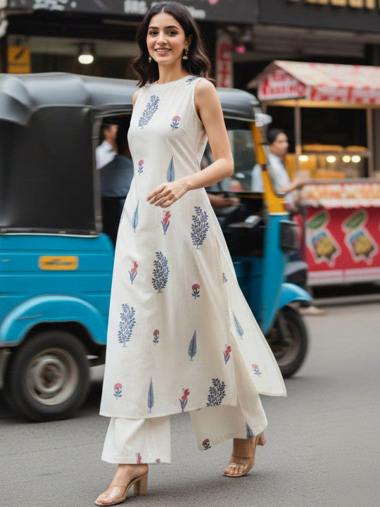 Women Printed Regular Pure Cotton Kurta with Palazzos
