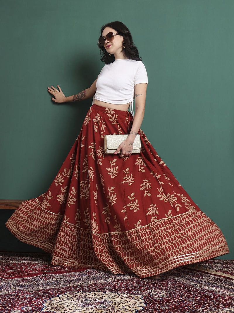 Printed Flared Maxi Skirts-1