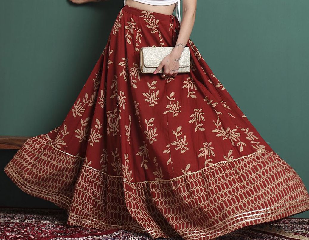 Printed Flared Maxi Skirts-6
