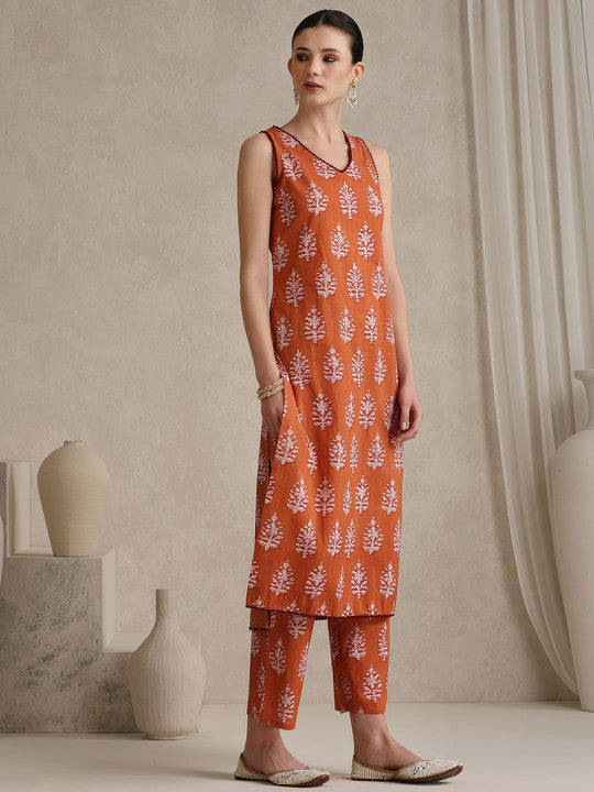 Ethnic Motifs Printed Regular Pure Cotton Straight Kurta with Palazzos & Dupatta-10