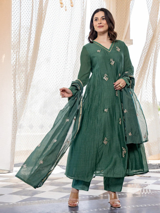Women Viscose Embroidery Anarkali Kurta Pant with Dupatta Set-3