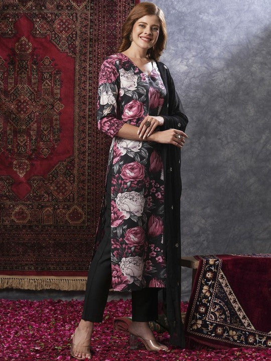 Women Floral Printed Regular Kurta with Trousers & With Dupatta-1