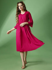 Raisin Women Pink Solid Polyester Fit And Flare Dress