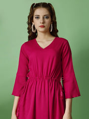 Raisin Women Pink Solid Polyester Fit And Flare Dress