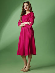 Raisin Women Pink Solid Polyester Fit And Flare Dress