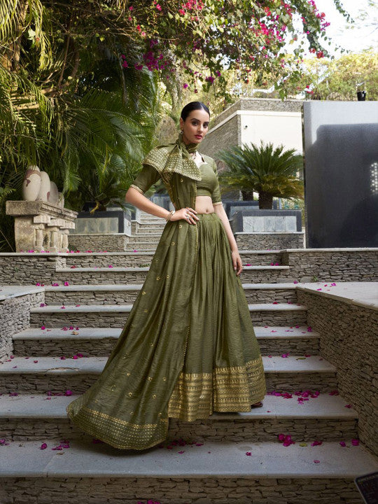 Embellished Ready to Wear Lehenga & Unstitched Blouse With Dupatta-16