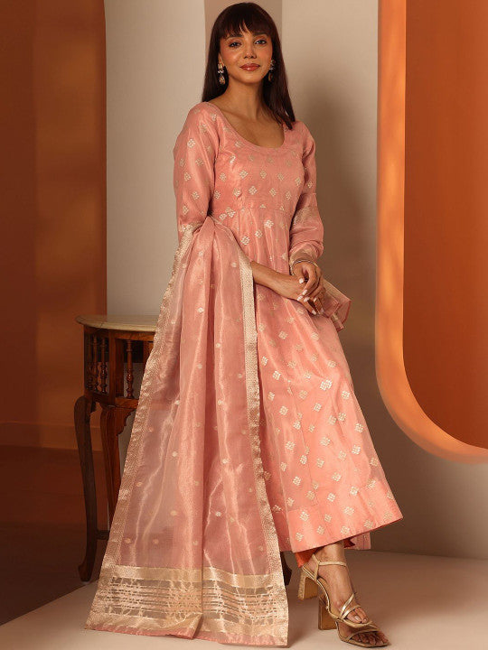 Woven Design Chanderi Silk Kurta With Trousers & Dupatta-9