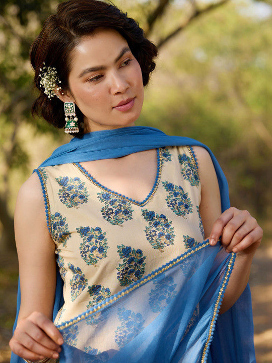 Ethnic Motifs Printed Regular Pure Cotton Straight Kurta with Palazzos & Dupatta-19