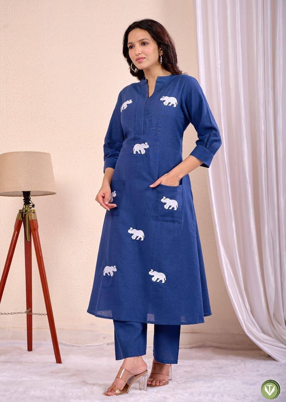 Majestic Indigo Elephant Motif Set-1