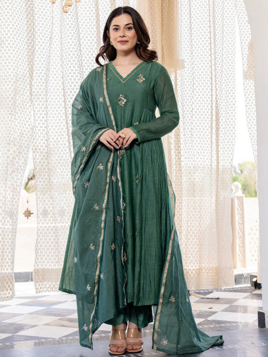 Women Viscose Embroidery Anarkali Kurta Pant with Dupatta Set-2