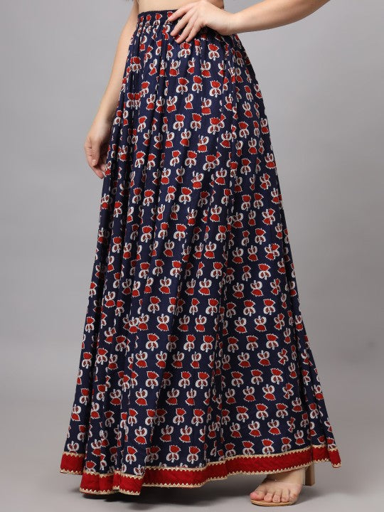 Printed Flared Maxi Skirt-7