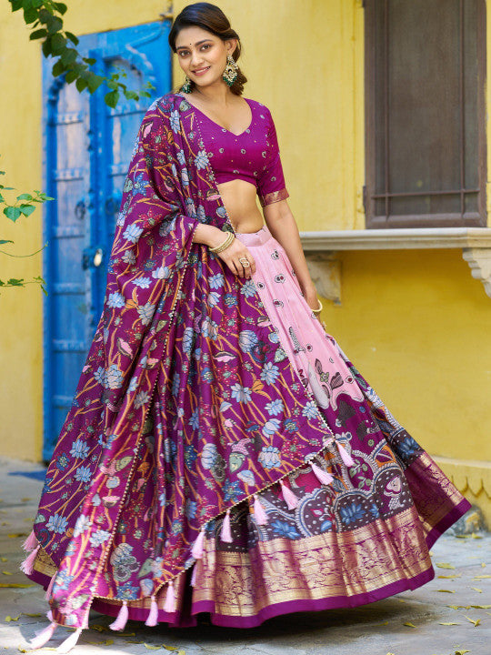 Printed Kalamkari Ready to Wear Lehenga & Unstitched Blouse With Dupatta-10