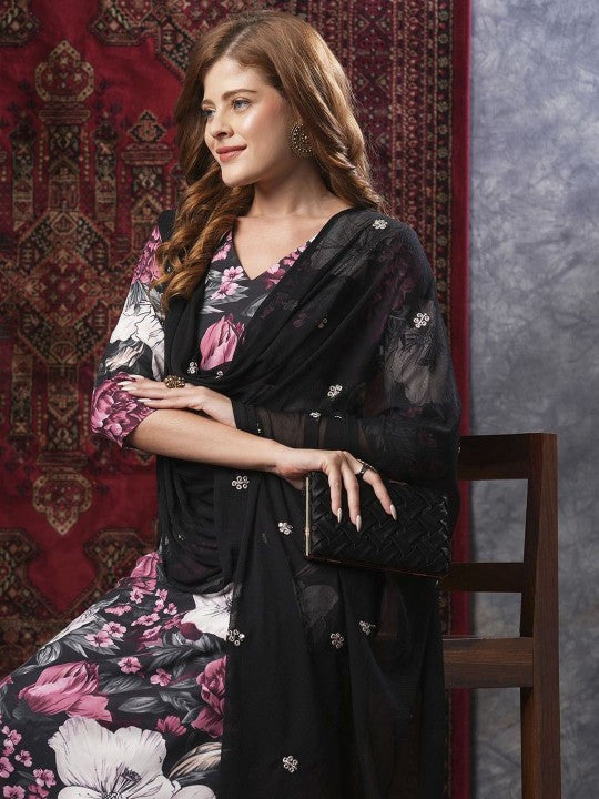 Women Floral Printed Regular Kurta with Trousers & With Dupatta-2
